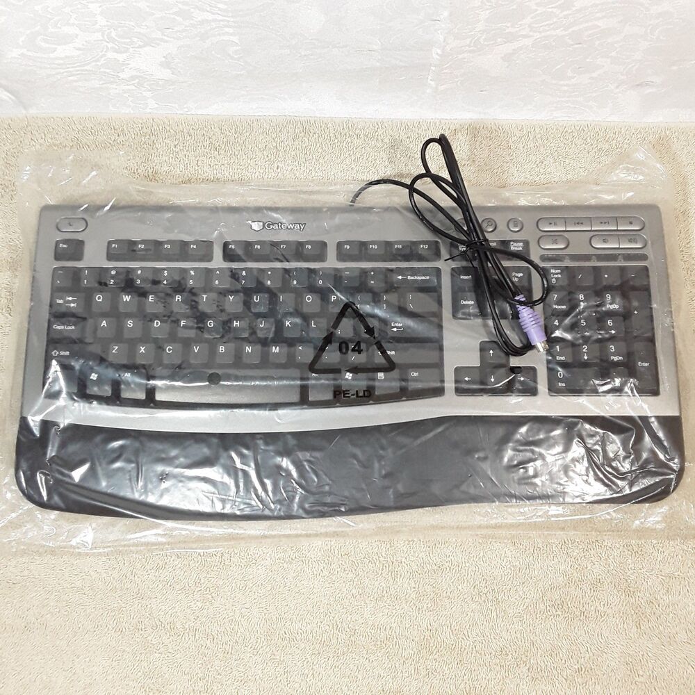 Vintage GATEWAY Wired Keyboard KB-0532, Ergonomic, black gray, Microsoft, PS/2